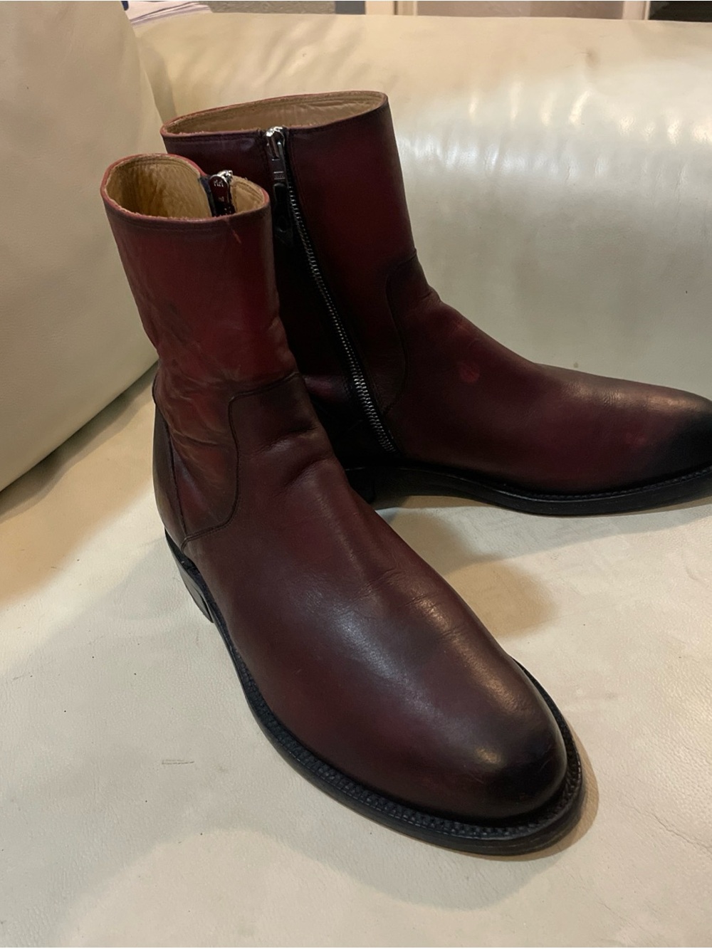 Lucchese Jonah Black Cherry Western Cowboy Boots Calf 10 Zip Men